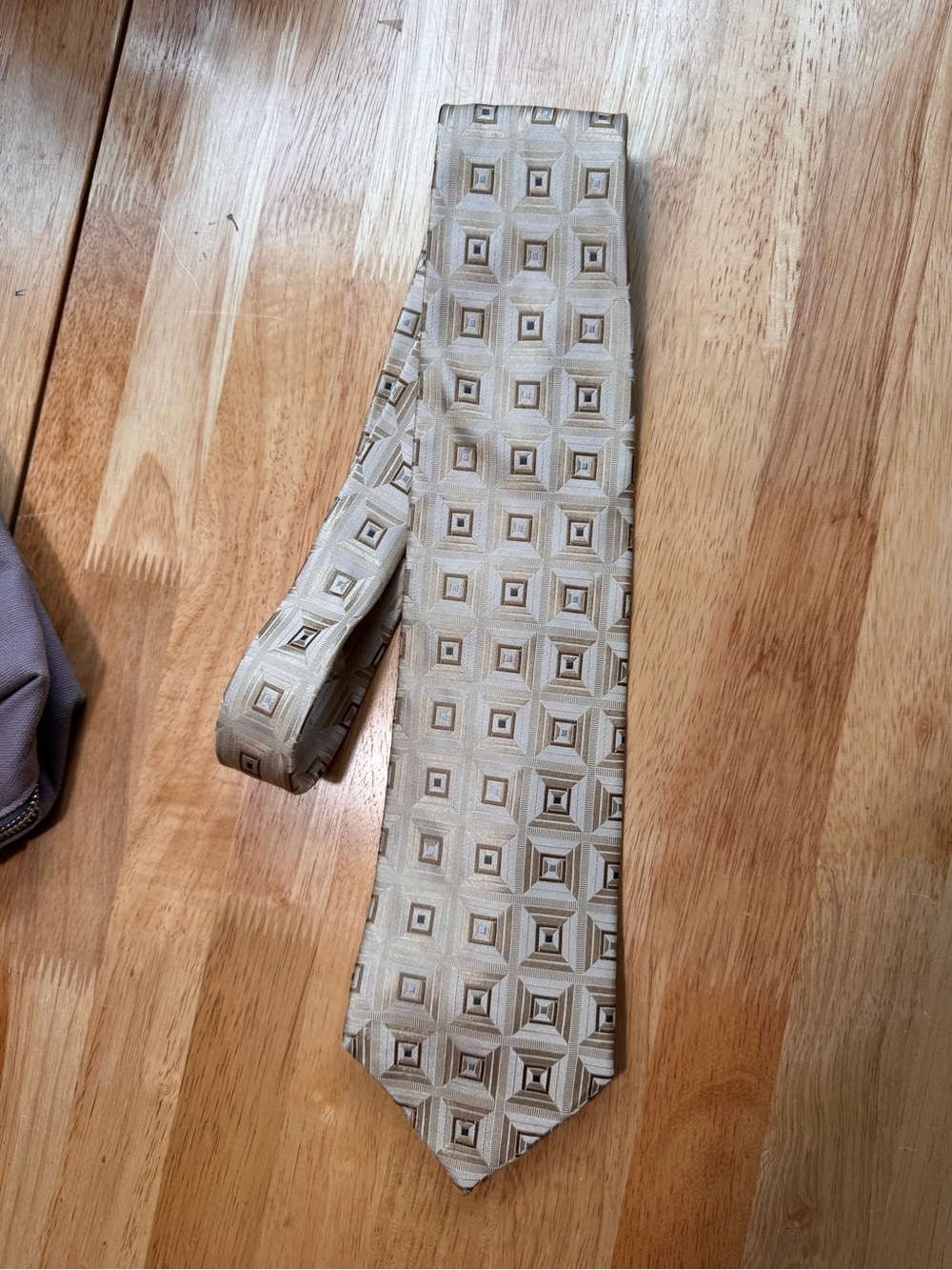Beige Geometric Silk Tie - Unbranded